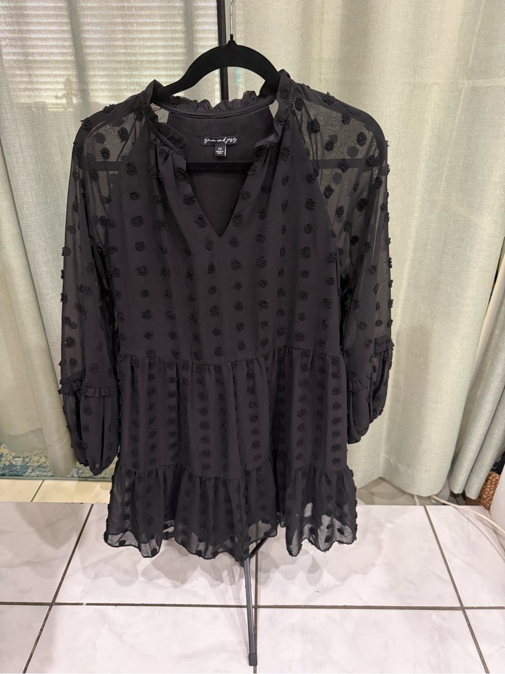 Sam and Jess Lush Black Swiss Dot Peplum Tunic